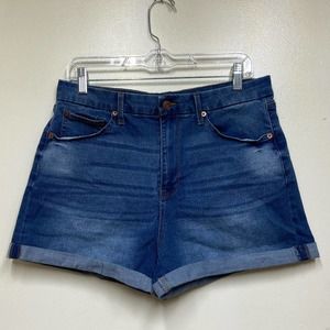 No Boundaries Medium Wash Roll Cuff Mid Rise Denim Shorts Juniors Size 15